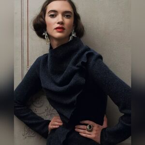 Anthropologie Casch Boiled Wool Dark Navy Sweatercoat
